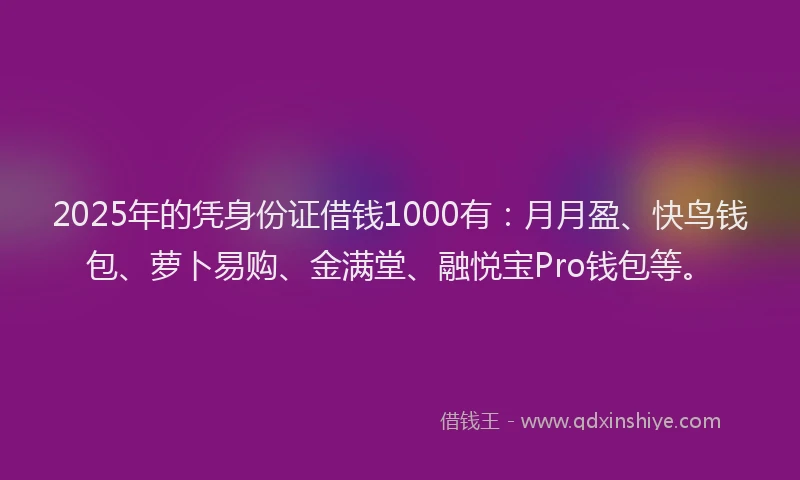 2025年的凭身份证借钱1000有：月月盈、快鸟钱包、萝卜易购、金满堂、融悦宝Pro钱包等。
