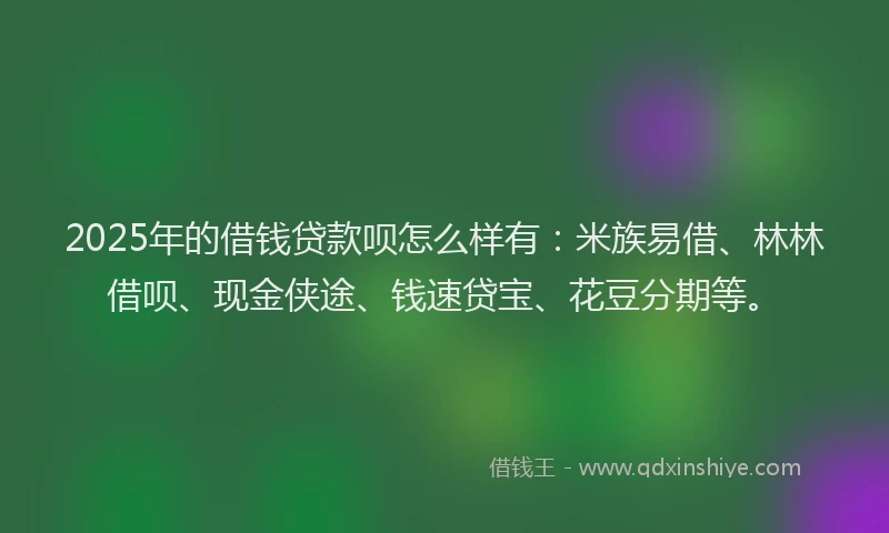 2025年的借钱贷款呗怎么样有：米族易借、林林借呗、现金侠途、钱速贷宝、花豆分期等。