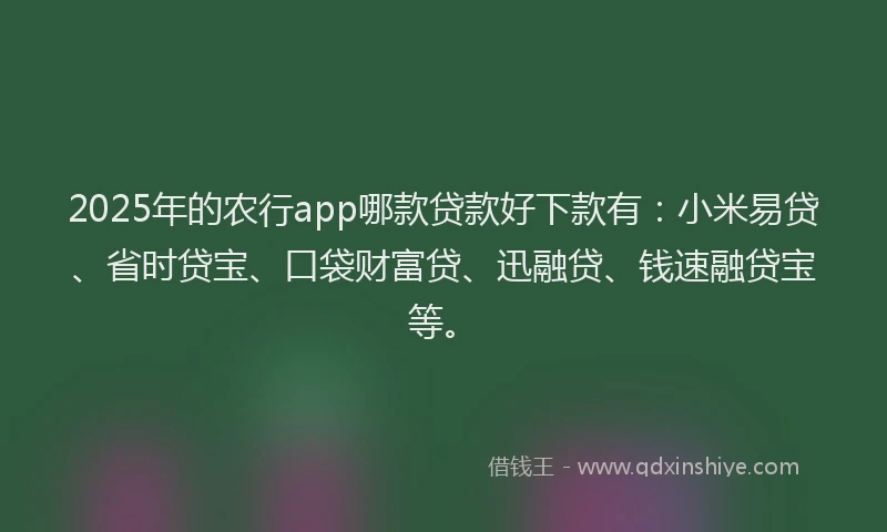 2025年的农行app哪款贷款好下款有：小米易贷、省时贷宝、口袋财富贷、迅融贷、钱速融贷宝等。