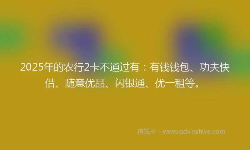 2025年的农行2卡不通过有：有钱钱包、功夫快借、随意优品、闪银通、优一租等。