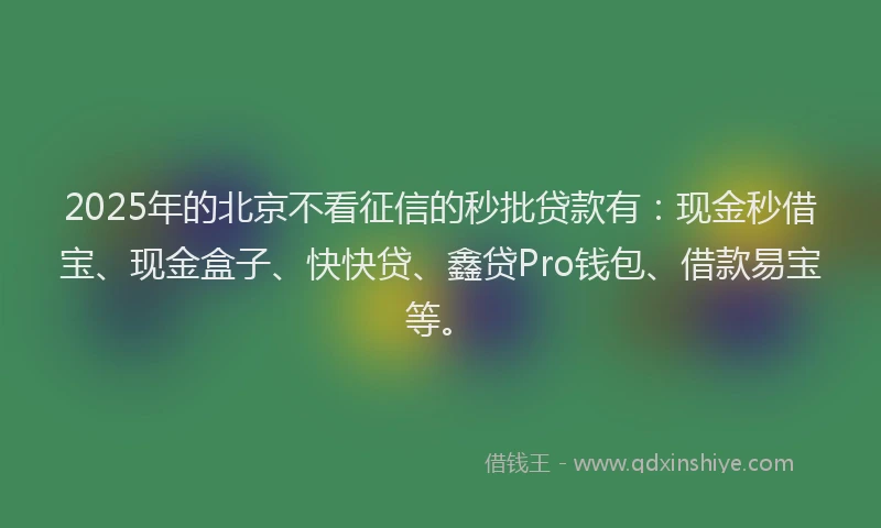 2025年的北京不看征信的秒批贷款有：现金秒借宝、现金盒子、快快贷、鑫贷Pro钱包、借款易宝等。