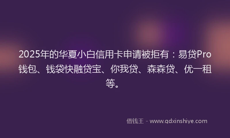 2025年的华夏小白信用卡申请被拒有：易贷Pro钱包、钱袋快融贷宝、你我贷、森森贷、优一租等。
