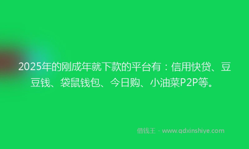 2025年的刚成年就下款的平台有：信用快贷、豆豆钱、袋鼠钱包、今日购、小油菜P2P等。