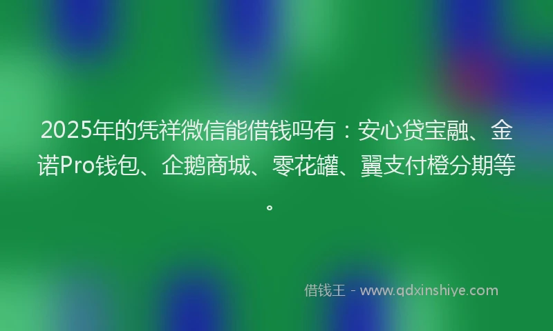 2025年的凭祥微信能借钱吗有：安心贷宝融、金诺Pro钱包、企鹅商城、零花罐、翼支付橙分期等。