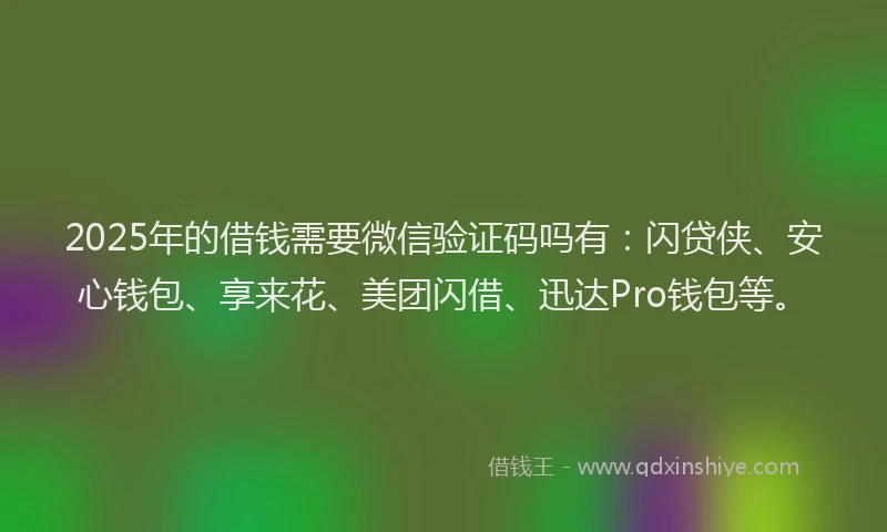2025年的借钱需要微信验证码吗有：闪贷侠、安心钱包、享来花、美团闪借、迅达Pro钱包等。