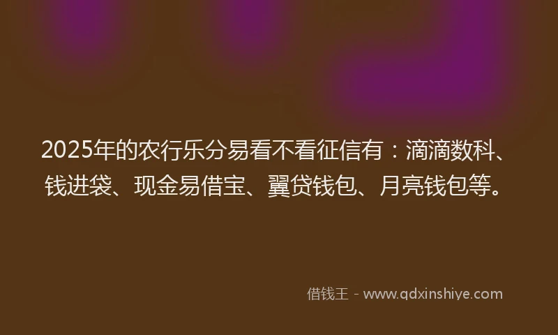 2025年的农行乐分易看不看征信有：滴滴数科、钱进袋、现金易借宝、翼贷钱包、月亮钱包等。
