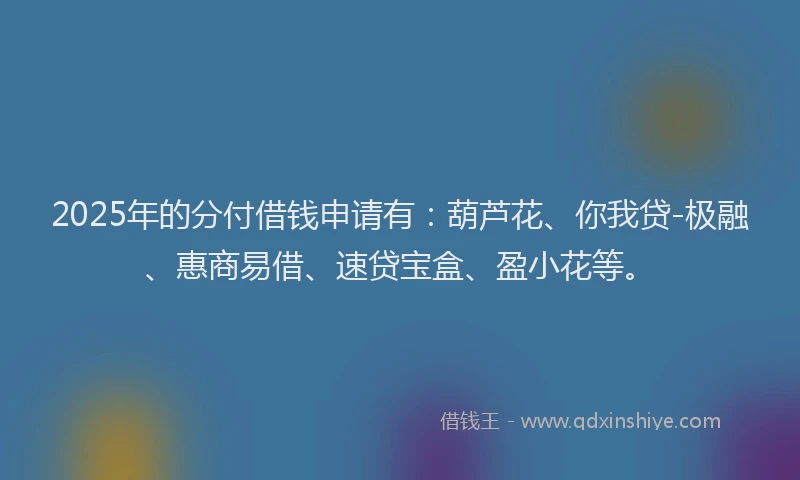 2025年的分付借钱申请有：葫芦花、你我贷-极融、惠商易借、速贷宝盒、盈小花等。