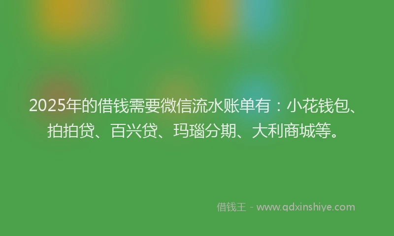 2025年的借钱需要微信流水账单有：小花钱包、拍拍贷、百兴贷、玛瑙分期、大利商城等。
