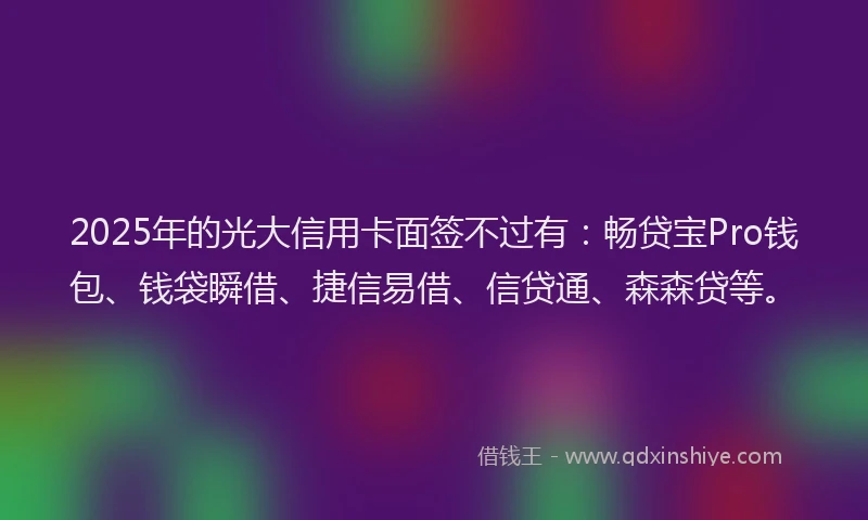 2025年的光大信用卡面签不过有：畅贷宝Pro钱包、钱袋瞬借、捷信易借、信贷通、森森贷等。