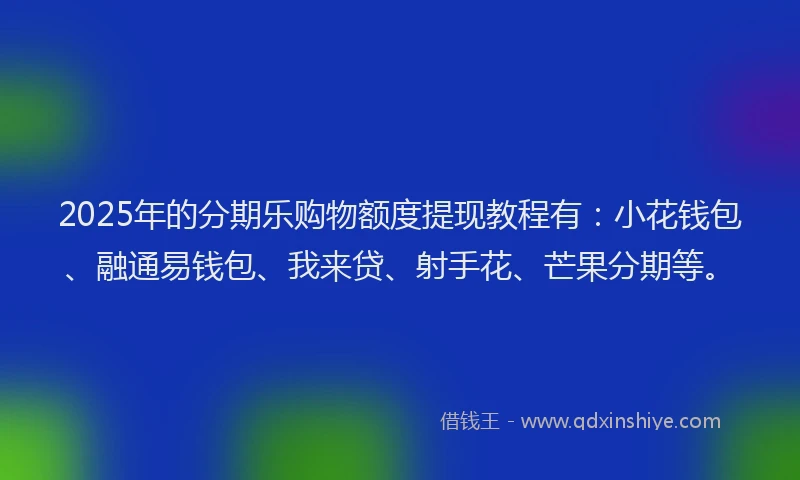 2025年的分期乐购物额度提现教程有：小花钱包、融通易钱包、我来贷、射手花、芒果分期等。