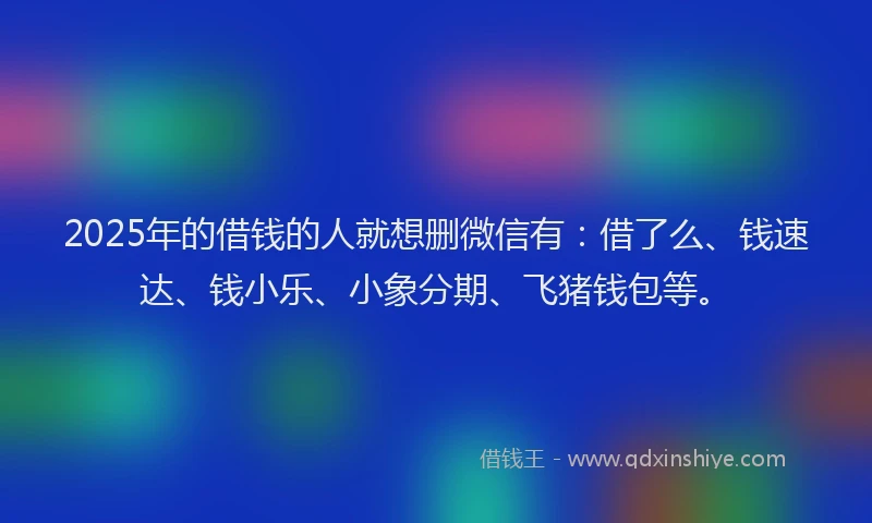 2025年的借钱的人就想删微信有：借了么、钱速达、钱小乐、小象分期、飞猪钱包等。