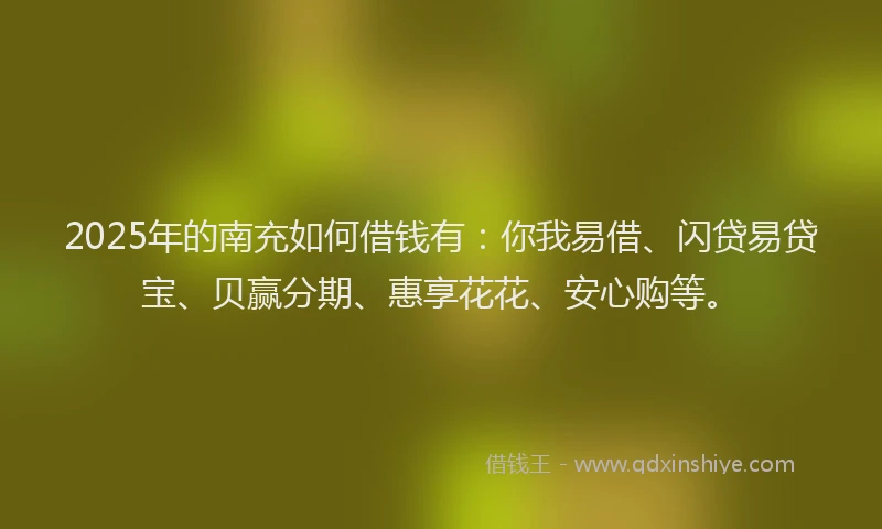 2025年的南充如何借钱有：你我易借、闪贷易贷宝、贝赢分期、惠享花花、安心购等。