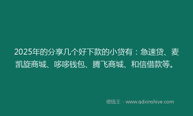 2025年的分享几个好下款的小贷有：急速贷、麦凯旋商城、哆哆钱包、腾飞商城、和信借款等。