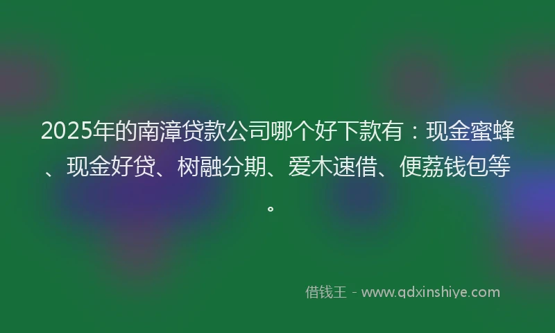 2025年的南漳贷款公司哪个好下款有：现金蜜蜂、现金好贷、树融分期、爱木速借、便荔钱包等。