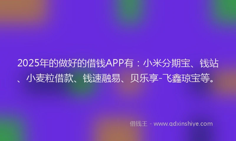 2025年的做好的借钱APP有：小米分期宝、钱站、小麦粒借款、钱速融易、贝乐享-飞鑫琼宝等。