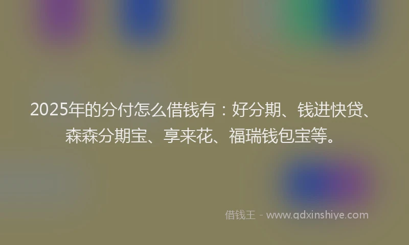 2025年的分付怎么借钱有：好分期、钱进快贷、森森分期宝、享来花、福瑞钱包宝等。