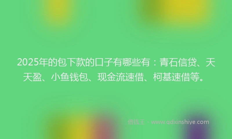 2025年的包下款的口子有哪些有：青石信贷、天天盈、小鱼钱包、现金流速借、柯基速借等。