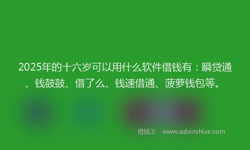 2025年的十六岁可以用什么软件借钱有：瞬贷通、钱鼓鼓、借了么、钱速借通、菠萝钱包等。