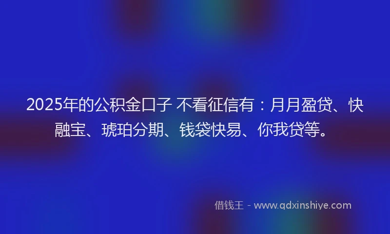 2025年的公积金口子 不看征信有：月月盈贷、快融宝、琥珀分期、钱袋快易、你我贷等。