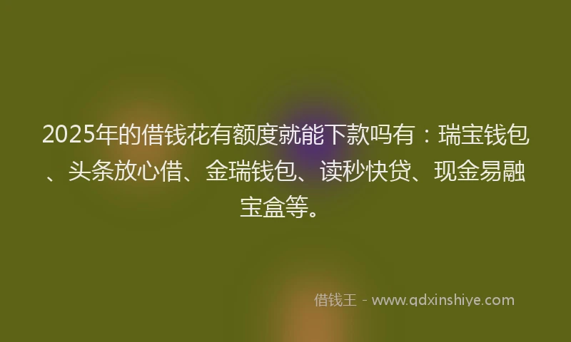 2025年的借钱花有额度就能下款吗有：瑞宝钱包、头条放心借、金瑞钱包、读秒快贷、现金易融宝盒等。