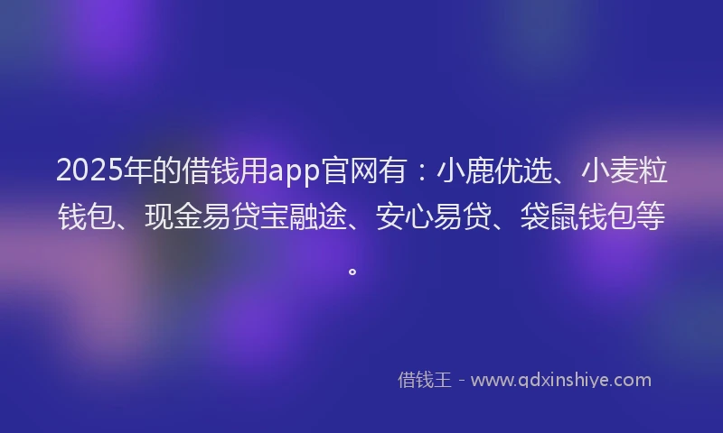 2025年的借钱用app官网有：小鹿优选、小麦粒钱包、现金易贷宝融途、安心易贷、袋鼠钱包等。