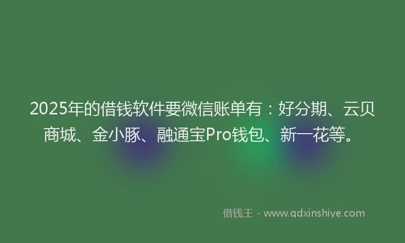 2025年的借钱软件要微信账单有：好分期、云贝商城、金小豚、融通宝Pro钱包、新一花等。
