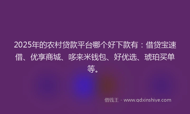 2025年的农村贷款平台哪个好下款有：借贷宝速借、优享商城、哆来米钱包、好优选、琥珀买单等。