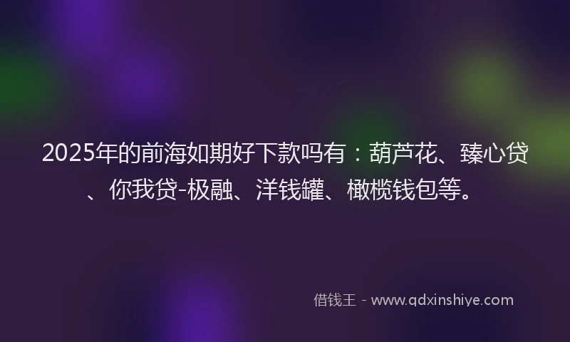2025年的前海如期好下款吗有：葫芦花、臻心贷、你我贷-极融、洋钱罐、橄榄钱包等。