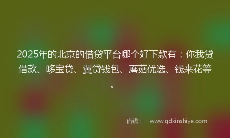 2025年的北京的借贷平台哪个好下款有：你我贷借款、哆宝贷、翼贷钱包、蘑菇优选、钱来花等。