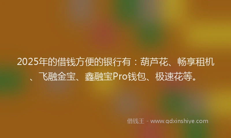 2025年的借钱方便的银行有：葫芦花、畅享租机、飞融金宝、鑫融宝Pro钱包、极速花等。