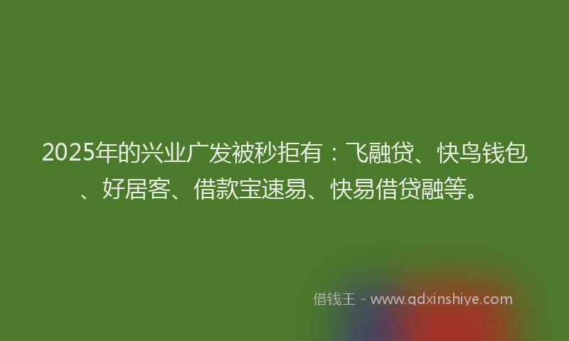 2025年的兴业广发被秒拒有：飞融贷、快鸟钱包、好居客、借款宝速易、快易借贷融等。