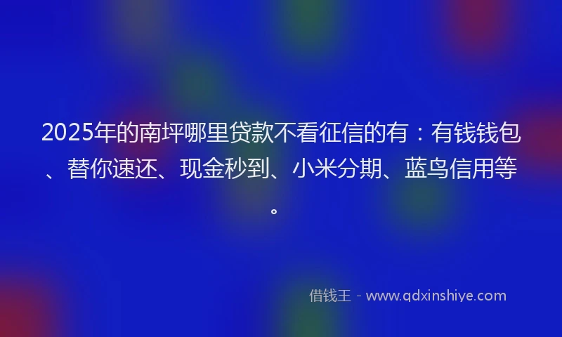 2025年的南坪哪里贷款不看征信的有：有钱钱包、替你速还、现金秒到、小米分期、蓝鸟信用等。