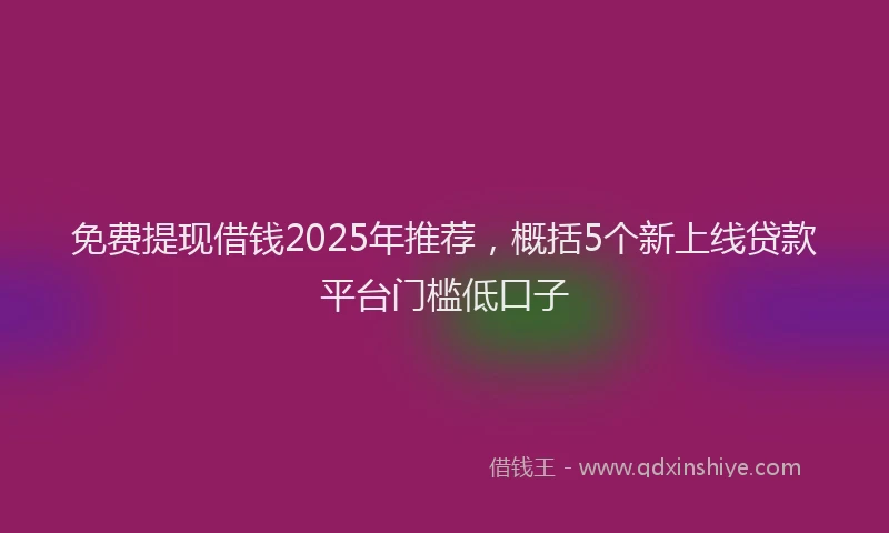 免费提现借钱2025年推荐，概括5个新上线贷款平台门槛低口子