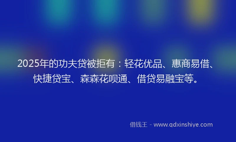 2025年的功夫贷被拒有：轻花优品、惠商易借、快捷贷宝、森森花呗通、借贷易融宝等。