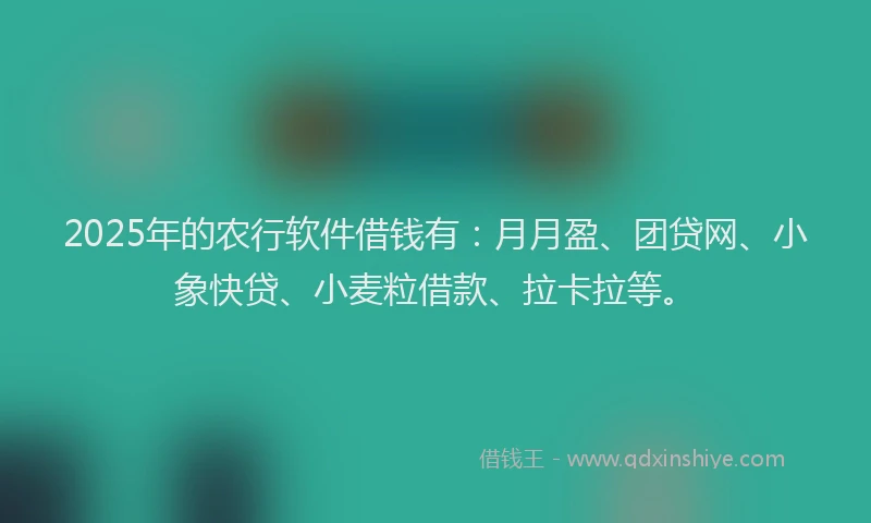 2025年的农行软件借钱有：月月盈、团贷网、小象快贷、小麦粒借款、拉卡拉等。