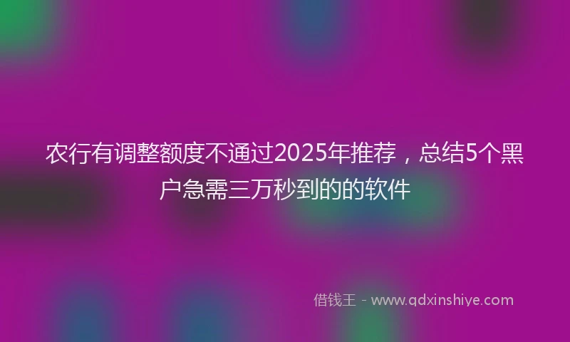 农行有调整额度不通过2025年推荐，总结5个黑户急需三万秒到的的软件