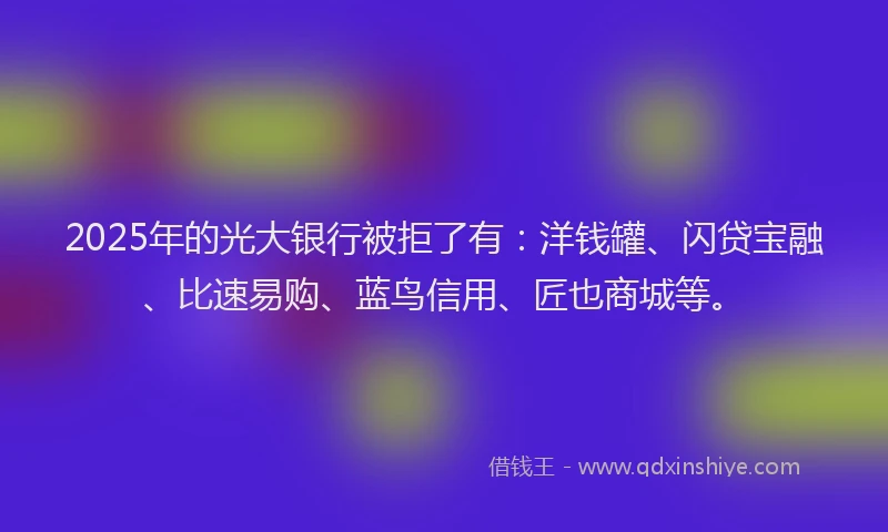 2025年的光大银行被拒了有：洋钱罐、闪贷宝融、比速易购、蓝鸟信用、匠也商城等。