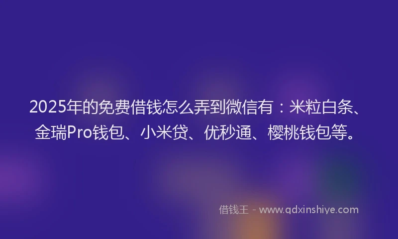 2025年的免费借钱怎么弄到微信有：米粒白条、金瑞Pro钱包、小米贷、优秒通、樱桃钱包等。