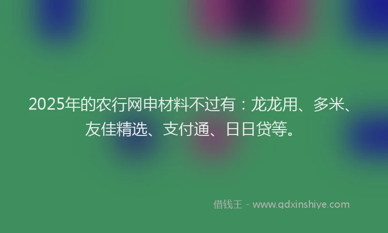 2025年的农行网申材料不过有：龙龙用、多米、友佳精选、支付通、日日贷等。