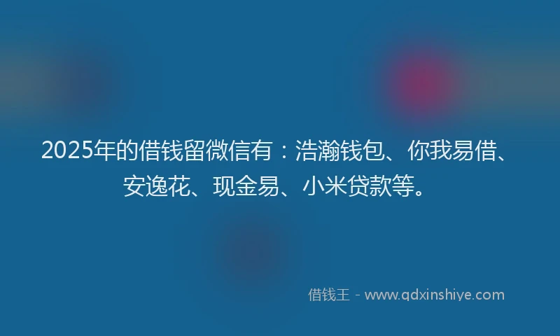 2025年的借钱留微信有：浩瀚钱包、你我易借、安逸花、现金易、小米贷款等。