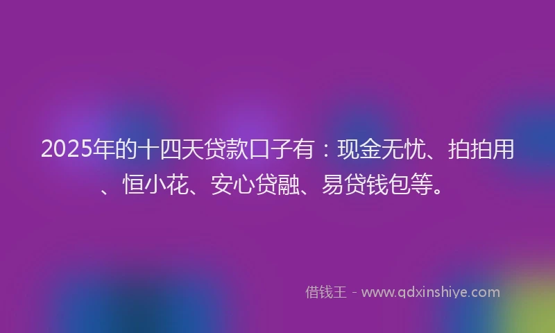 2025年的十四天贷款口子有：现金无忧、拍拍用、恒小花、安心贷融、易贷钱包等。