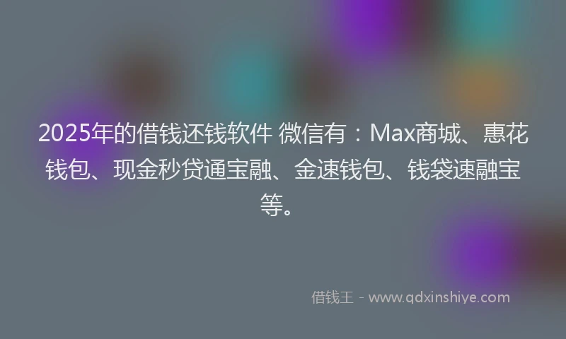 2025年的借钱还钱软件 微信有：Max商城、惠花钱包、现金秒贷通宝融、金速钱包、钱袋速融宝等。