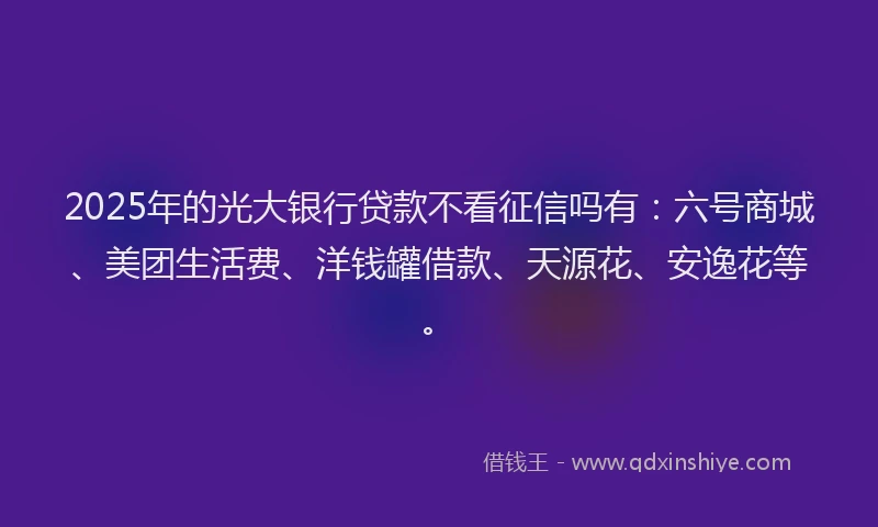 2025年的光大银行贷款不看征信吗有：六号商城、美团生活费、洋钱罐借款、天源花、安逸花等。