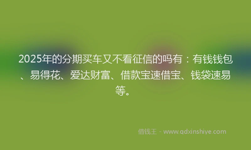 2025年的分期买车又不看征信的吗有：有钱钱包、易得花、爱达财富、借款宝速借宝、钱袋速易等。