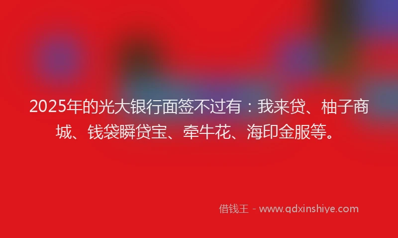 2025年的光大银行面签不过有：我来贷、柚子商城、钱袋瞬贷宝、牵牛花、海印金服等。