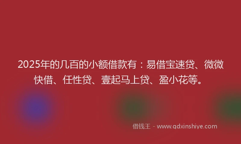 2025年的几百的小额借款有：易借宝速贷、微微快借、任性贷、壹起马上贷、盈小花等。