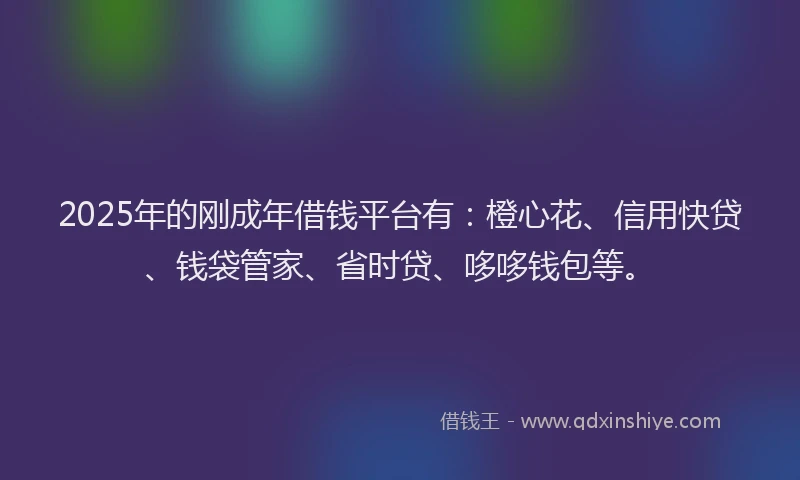 2025年的刚成年借钱平台有：橙心花、信用快贷、钱袋管家、省时贷、哆哆钱包等。