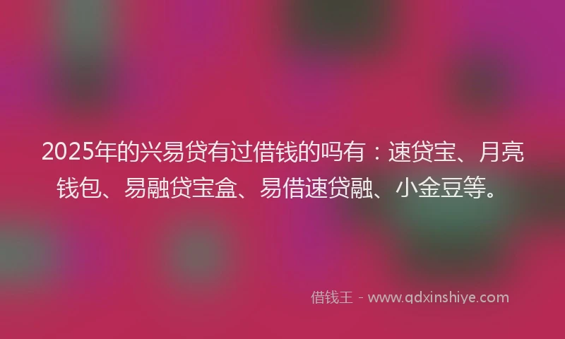 2025年的兴易贷有过借钱的吗有：速贷宝、月亮钱包、易融贷宝盒、易借速贷融、小金豆等。