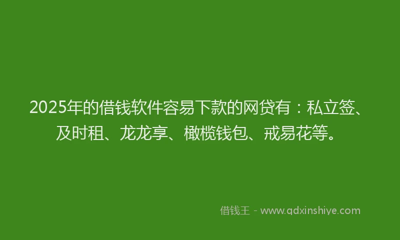 2025年的借钱软件容易下款的网贷有：私立签、及时租、龙龙享、橄榄钱包、戒易花等。