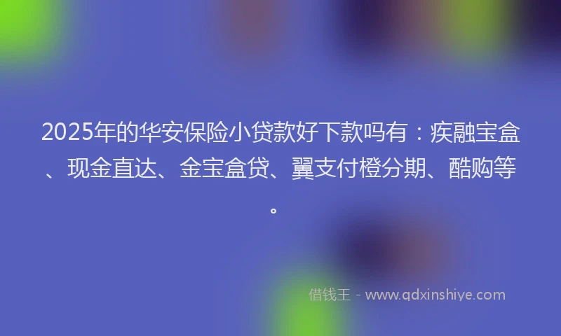2025年的华安保险小贷款好下款吗有：疾融宝盒、现金直达、金宝盒贷、翼支付橙分期、酷购等。